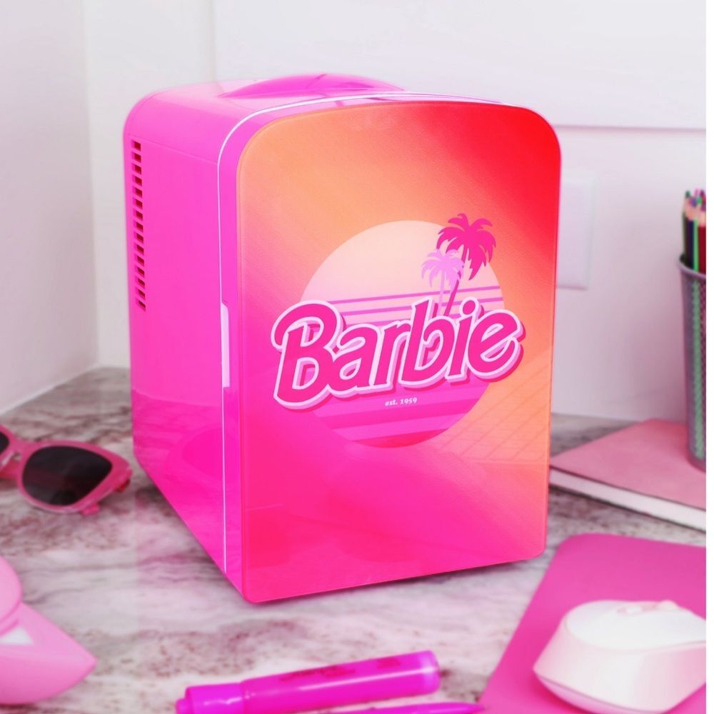 Last One Barbie Hot Pink Malibu 4L Cooler Mini Fridge with Glass Door 6 Can